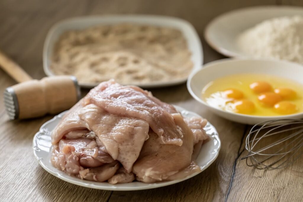 ingrediente pentru retete de crispy de pui pe masa de lemn
